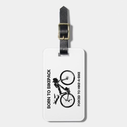 バイク生まれクのハイキングを余儀なくされるバイケパック ラゲッジタグ (正面縦)
