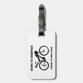 バイク生まれクのハイキングを余儀なくされるバイケパック ラゲッジタグ (裏面縦)