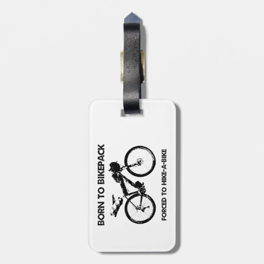 バイク生まれクのハイキングを余儀なくされるバイケパック ラゲッジタグ (裏面縦)