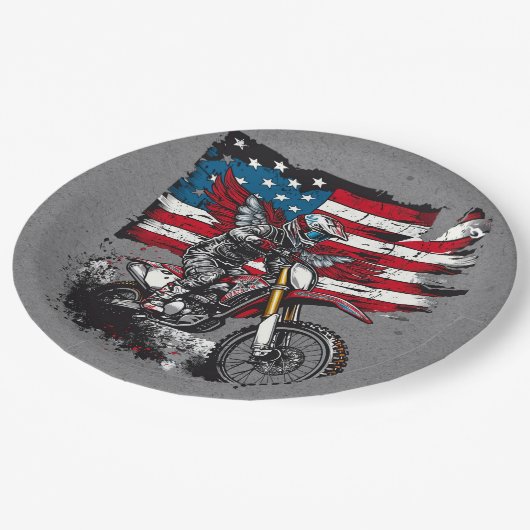 バイク統一された州旗00th誕生日パーティー ペーパープレート (アングル)