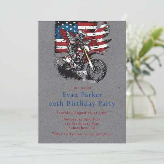 バイク統一された州旗00th誕生日パーティー 招待状 (スタンド正面)