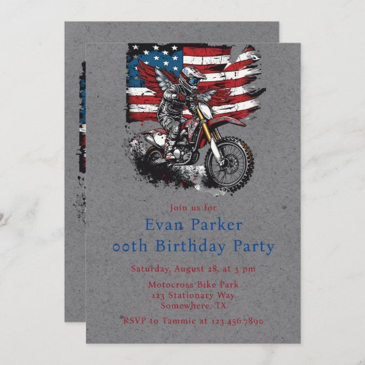 バイク統一された州旗00th誕生日パーティー 招待状 (正面/裏面)