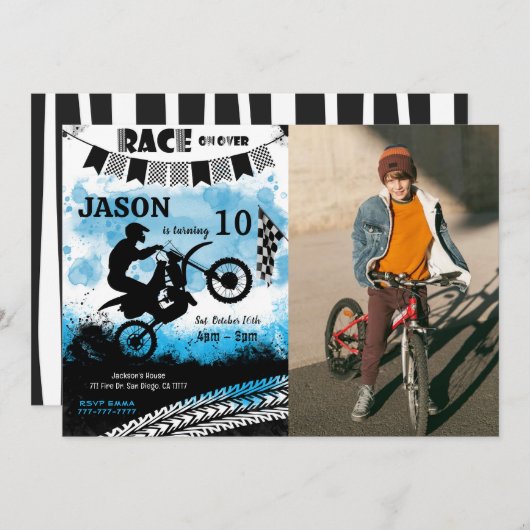 バイク誕生日フォト招待状 招待状 (正面/裏面)