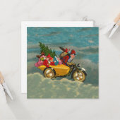 バイク5.25 x 5.25のビンテージクリスマスサンタ カード (正面/裏面インサイチュ)