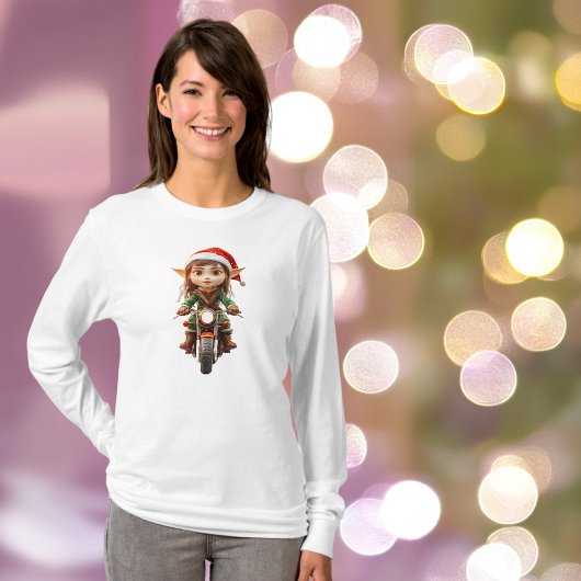 バイク・クリスマス小妖精や小人女子ティー Tシャツ