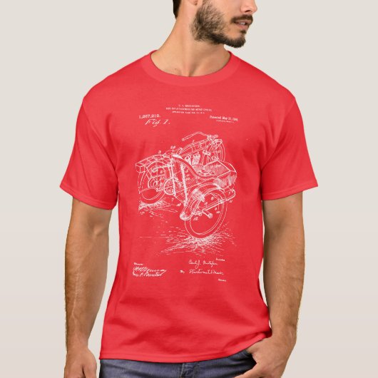バイク サイドカー ヴィンテージ 特許図面 女子 Tシャツ (正面)