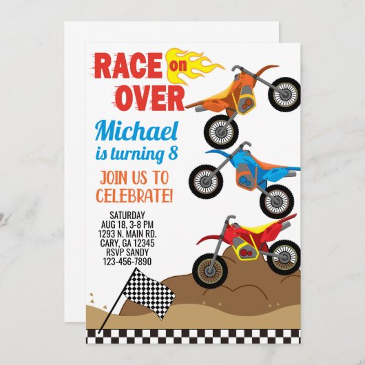 バイク、ダートバイク男の子の誕生日の招待。 招待状 (正面/裏面)