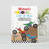 バイク、ダートバイク男の子の誕生日の招待。 招待状 (スタンド正面)