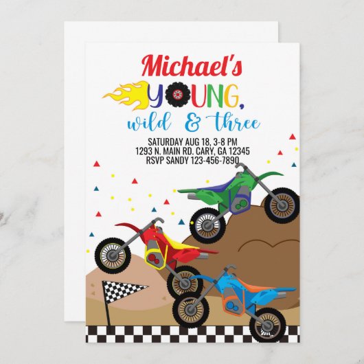 バイク、ダートバイク男の子の誕生日の招待。 招待状 (正面/裏面)