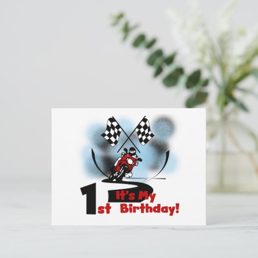 バイク レース 1歳の誕生日 Tシャツ ギフト ポストカード (スタンド正面)