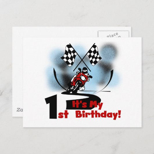 バイク レース 1歳の誕生日 Tシャツ ギフト ポストカード (正面/裏面)