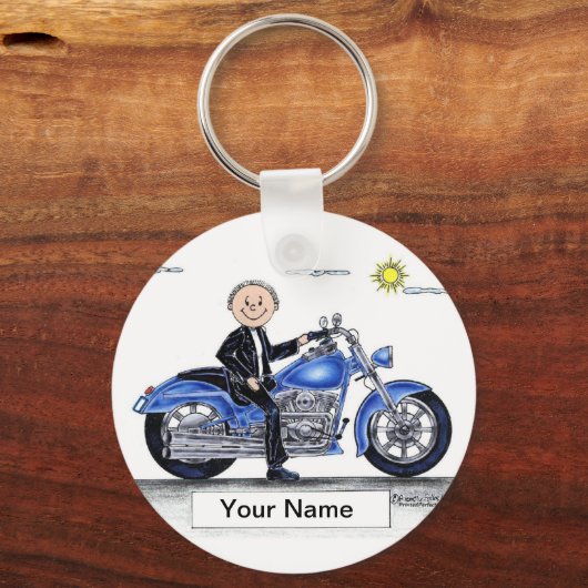 バイク – 男性の漫画 キーホルダー (正面)