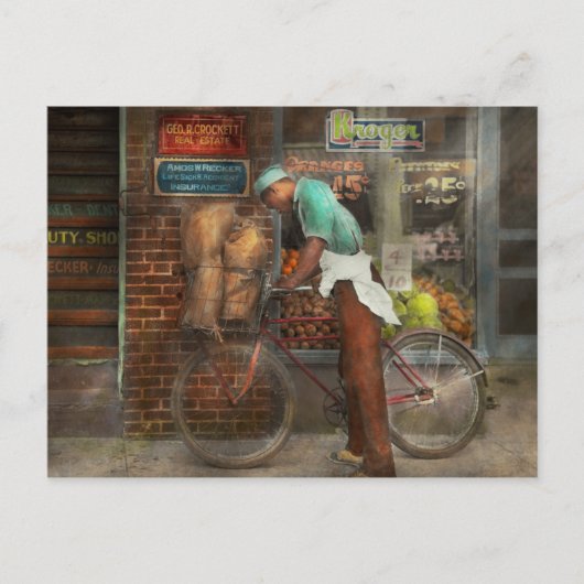 バイク – 食料品の配送1938 ポストカード (正面)