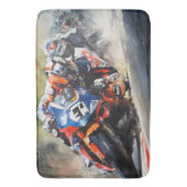 バイク、高速コーナリングアクション バスマット (正面縦)