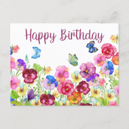 バイコロの花のカラフルな水彩画の誕生日 ポストカード