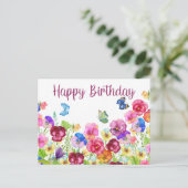 バイコロの花のカラフルな水彩画の誕生日 ポストカード (スタンド正面)