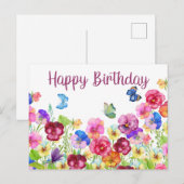 バイコロの花のカラフルな水彩画の誕生日 ポストカード (正面/裏面)