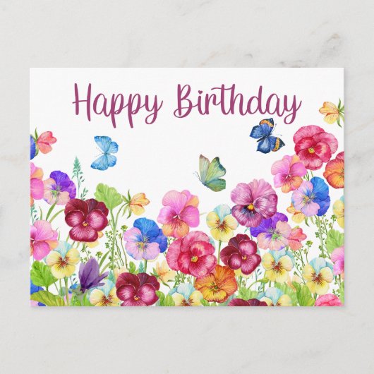 バイコロの花のカラフルな水彩画の誕生日 ポストカード (正面)