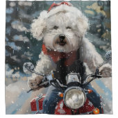 バイシオンフリース犬オートバイクリスマスに乗る シャワーカーテン (正面)