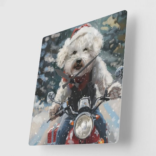 バイシオンフリース犬オートバイクリスマスに乗る スクエア壁時計 (傾斜)
