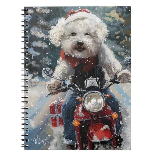 バイシオンフリース犬オートバイクリスマスに乗る ノートブック (正面)
