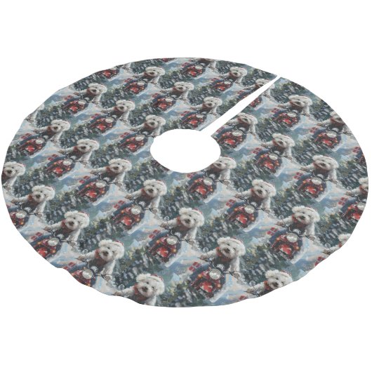 バイシオンフリース犬オートバイクリスマスに乗る ブラッシュドポリエステルツリースカート (アングル)