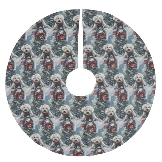 バイシオンフリース犬オートバイクリスマスに乗る ブラッシュドポリエステルツリースカート (正面)