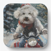 バイシオンフリース犬オートバイクリスマスに乗る ペーパープレート (正面)
