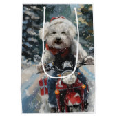 バイシオンフリース犬オートバイクリスマスに乗る ミディアムペーパーバッグ (裏面)