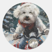 バイシオンフリース犬オートバイクリスマスに乗る ラウンドシール (正面)