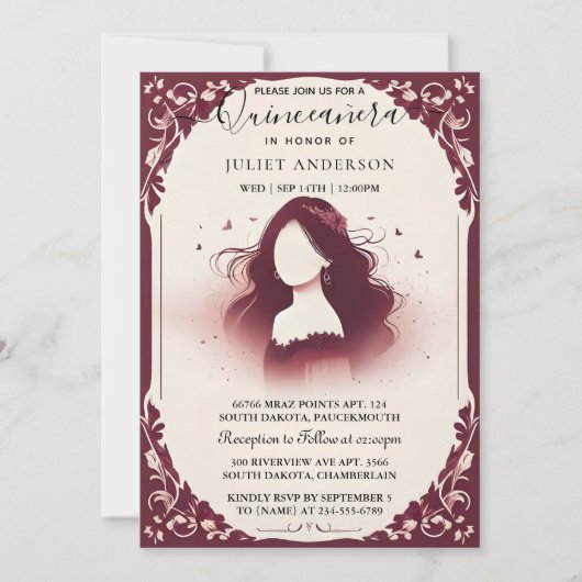 バイシルバープラムレースガウンBoho Burgundyキンセアニェラ 招待状 (正面)