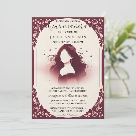 バイシルバープラムレースガウンBoho Burgundyキンセアニェラ 招待状 (スタンド正面)