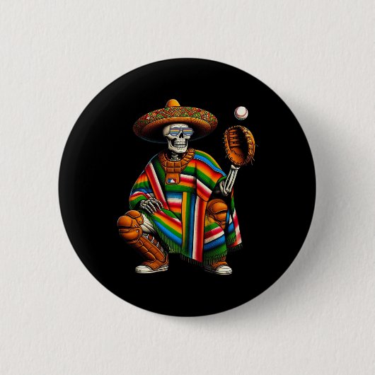 バイスビルスケルトンMexican Sombrero Cinco De Mayo B 缶バッジ (正面)