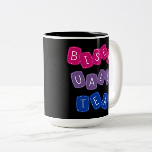 バイセクシおもしろいアル国旗の色LGBTQ "Bisex-uali-tea" ツートーンマグカップ (正面右)