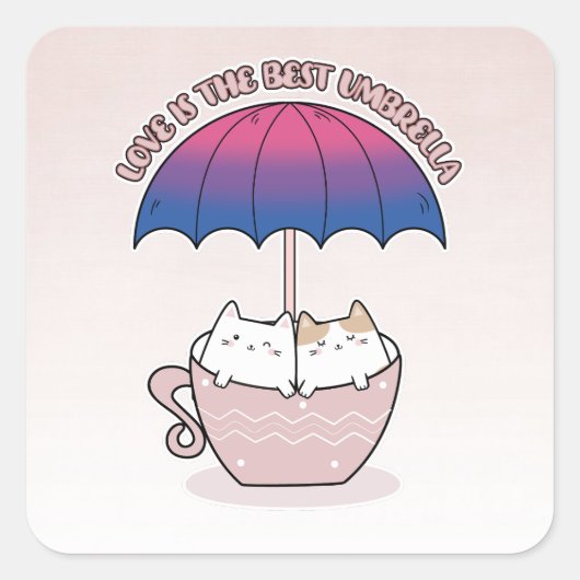 バイセクシャルで傘の下にいる猫たち スクエアシール (正面)