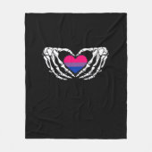 バイセクシャルプライドスケルトンハロウィーンBiゴシックハートCl フリースブランケット (正面)