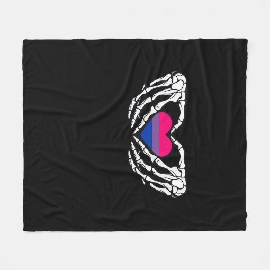 バイセクシャルプライドスケルトンハロウィーンBiゴシックハートCl フリースブランケット (正面(横))