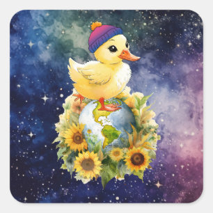 バイセクシャル国旗のカモの色ビーニーの惑星 スクエアシール