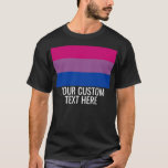 バイセクシャル国旗LGBTカスタム文字ブラック Tシャツ<br><div class="desc">バイセクシュアル国旗LGBTレインボーストライプ文字カスタムブラックTシャツ</div>