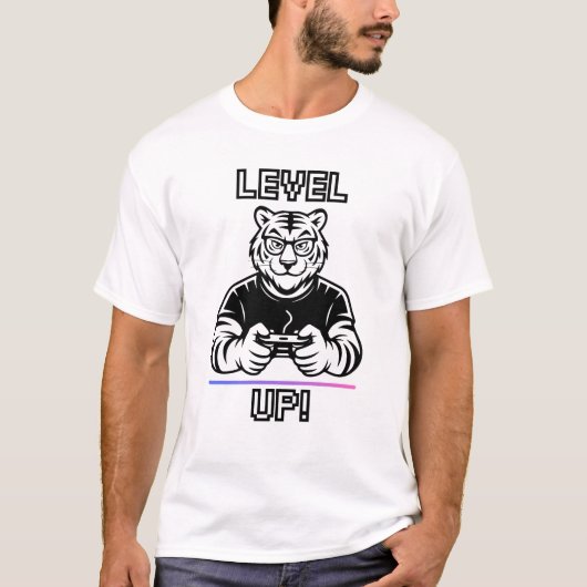 バイセクシャル ゲイマー 虎 レベルアップ Tシャツ (正面)