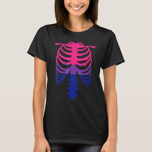 バイセクシャル プライド フラッグ 骸骨 肋骨 バイセクシャル Tシャツ (正面)