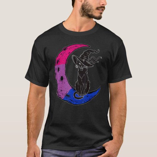 バイセクシャル 月 宇宙 猫 魔女 プライド ハロウィン Tシャツ (正面)