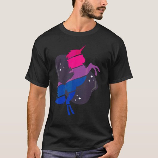 バイセクシャルBiプライド国旗のユニコーン Tシャツ (正面)