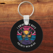 バイセクシャルIスイング両方向Axおもしろい Biプライドフラグ キーホルダー (正面)