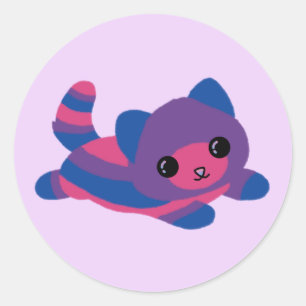 バイセクシュアルプライドの猫ステッカー ラウンドシール