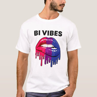バイセクシュアルプライドモンターLGBT Bi Vibesドリッピングリップス Tシャツ