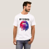 バイセクシュアルプライドモンターLGBT Bi Vibesドリッピングリップス Tシャツ (正面フル)