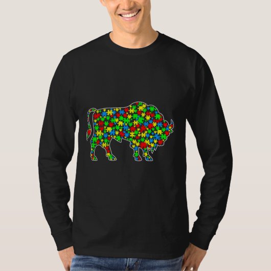 バイソンおもしろいパズル動物自閉症に対する認識 Tシャツ (正面)
