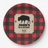 バイソンが付いている素朴なクラフト紙の一見のバッファローの格子縞 ペーパープレート (正面)