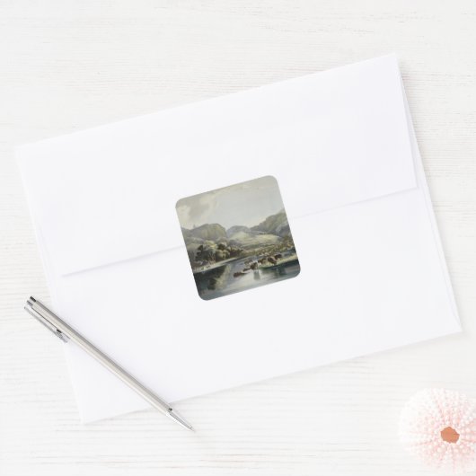 バイソンとエルクの群れがミズーリ上部に位置し、プラット スクエアシール (封筒)